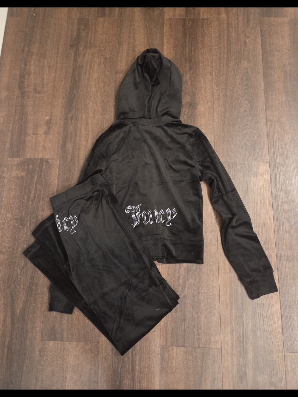 $199 NWT JUICY COUTURE Velour OG Bling Tracksuit Hoodie/Pants Black Sz m